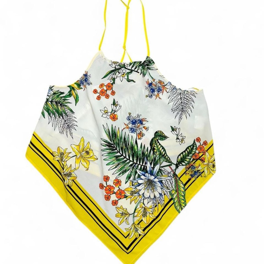 Tropical Floral Women's Camisole with Yellow Trim
